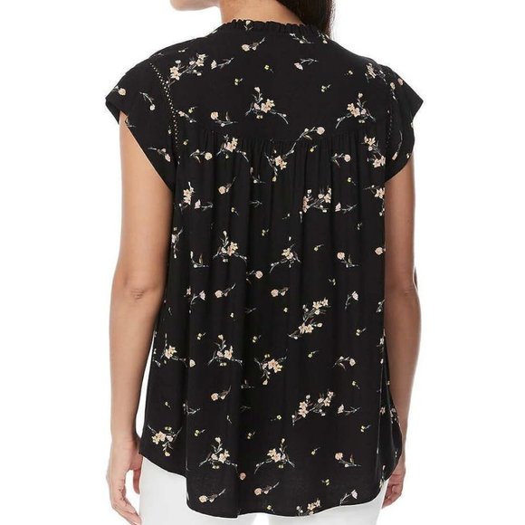 NWT Buffalo David Bitton Women's FLutter Sleeve Blouse Black Sz L $40 1HL322 - Picture 2 of 3